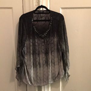 Alfani Gray Pattern Blouse with Sheer Sleeves